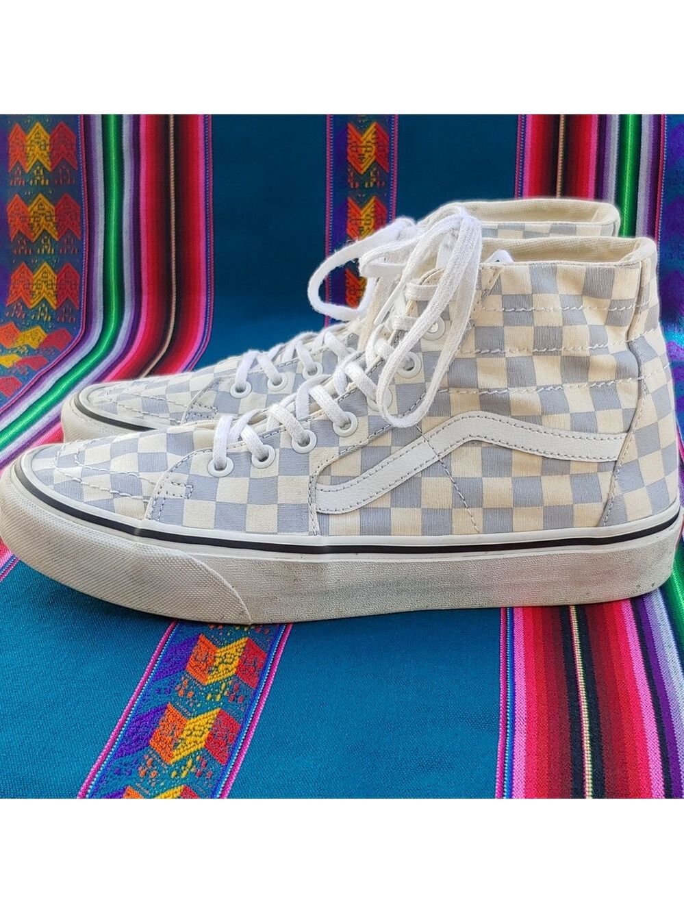 Vans Sk8-Hi Checkerboard Sneakers Zen Blue and White Size Men's 8.5 Women's 10 - Picture 3 of 17
